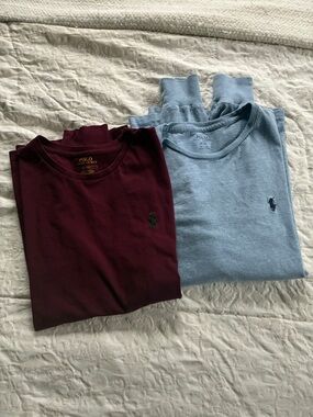 Polo by Ralph Lauren Kids Long Sleeve Crewneck Tee - Burgundy & Light Blue